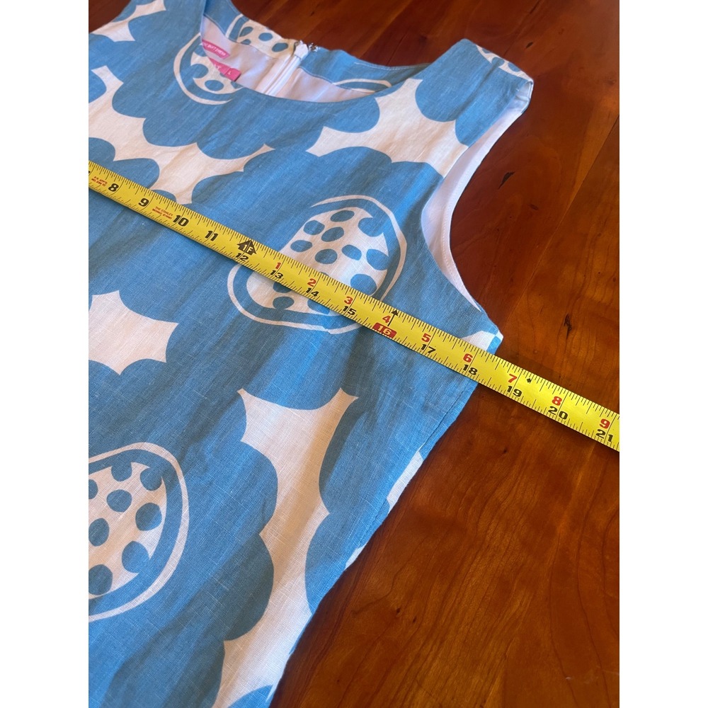 Island Company Blue White Linen Classic Shift Dress Scandinavian Abstract Art Lg - Picture 7 of 7